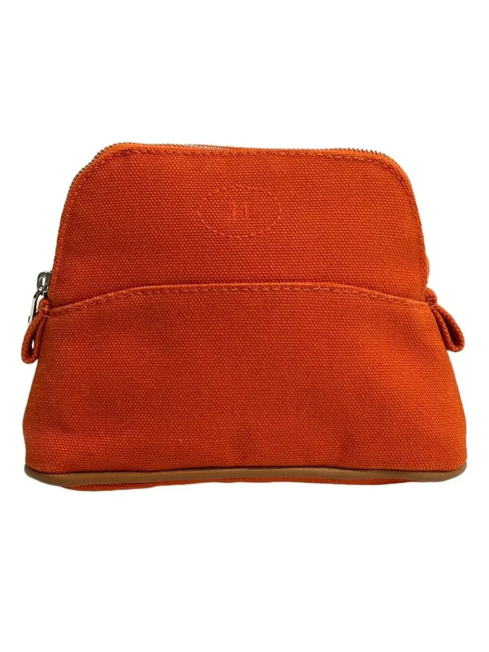 Hermes Pouch Orange Light Brown Silver Leather